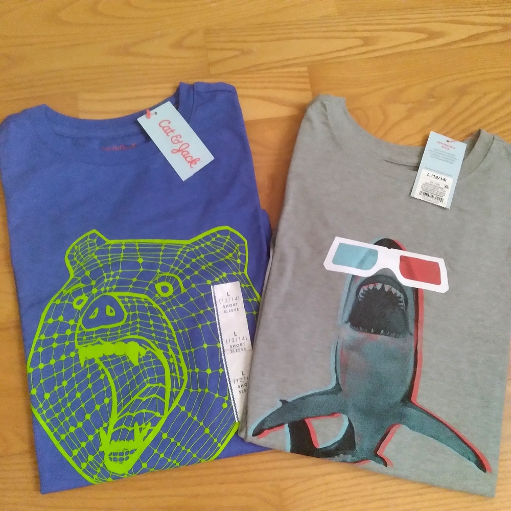 NWT Cat & Jack Graphic Shark Bear Short/Long Sleeve T-Shirt Bundle Kids 12-14